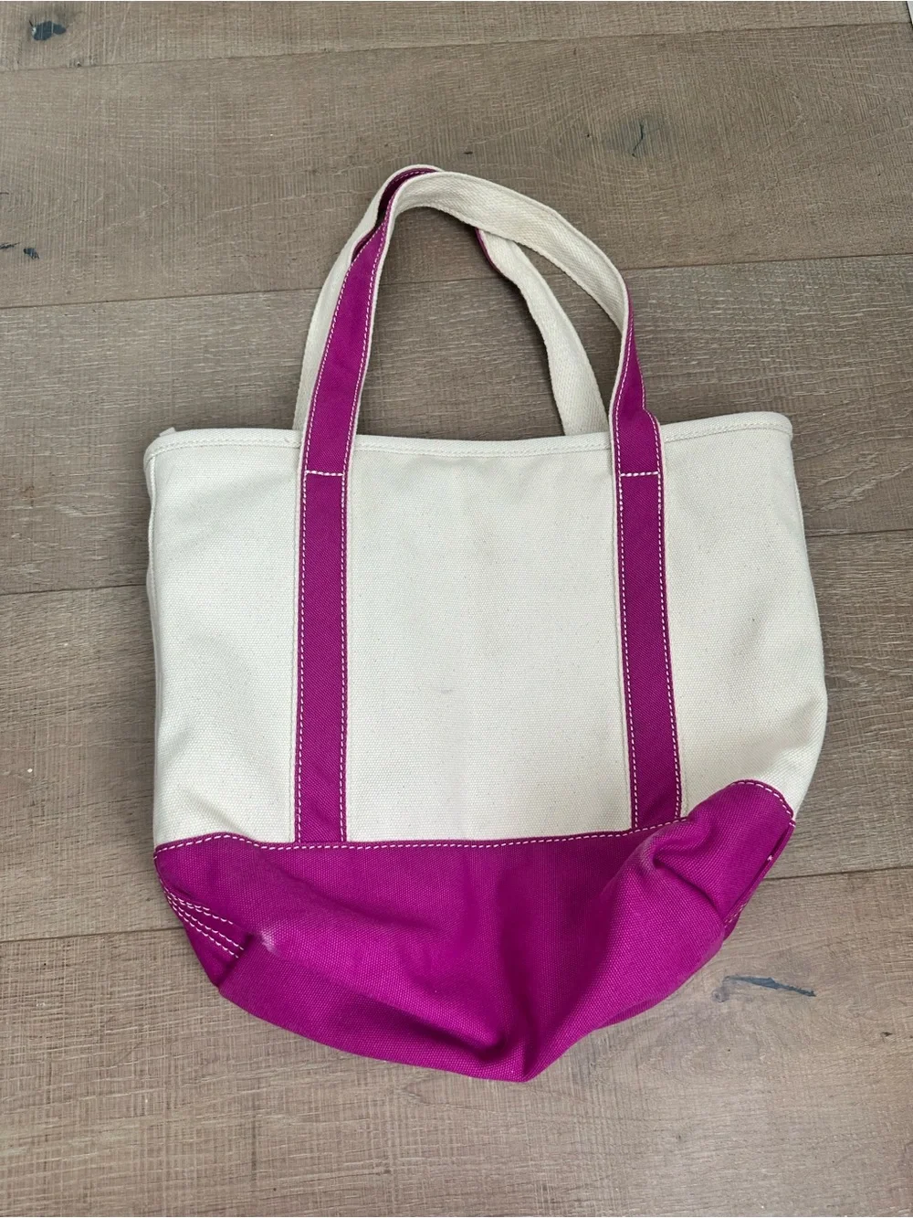 Lands' End White Canvas Tote with Fuchsia Trim and Handles